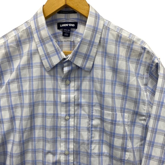 Lands' End Other - Lands' End Mens Blue Plaid Supima Cotton No Iron Dress Shirt 17.5-33 Traditional